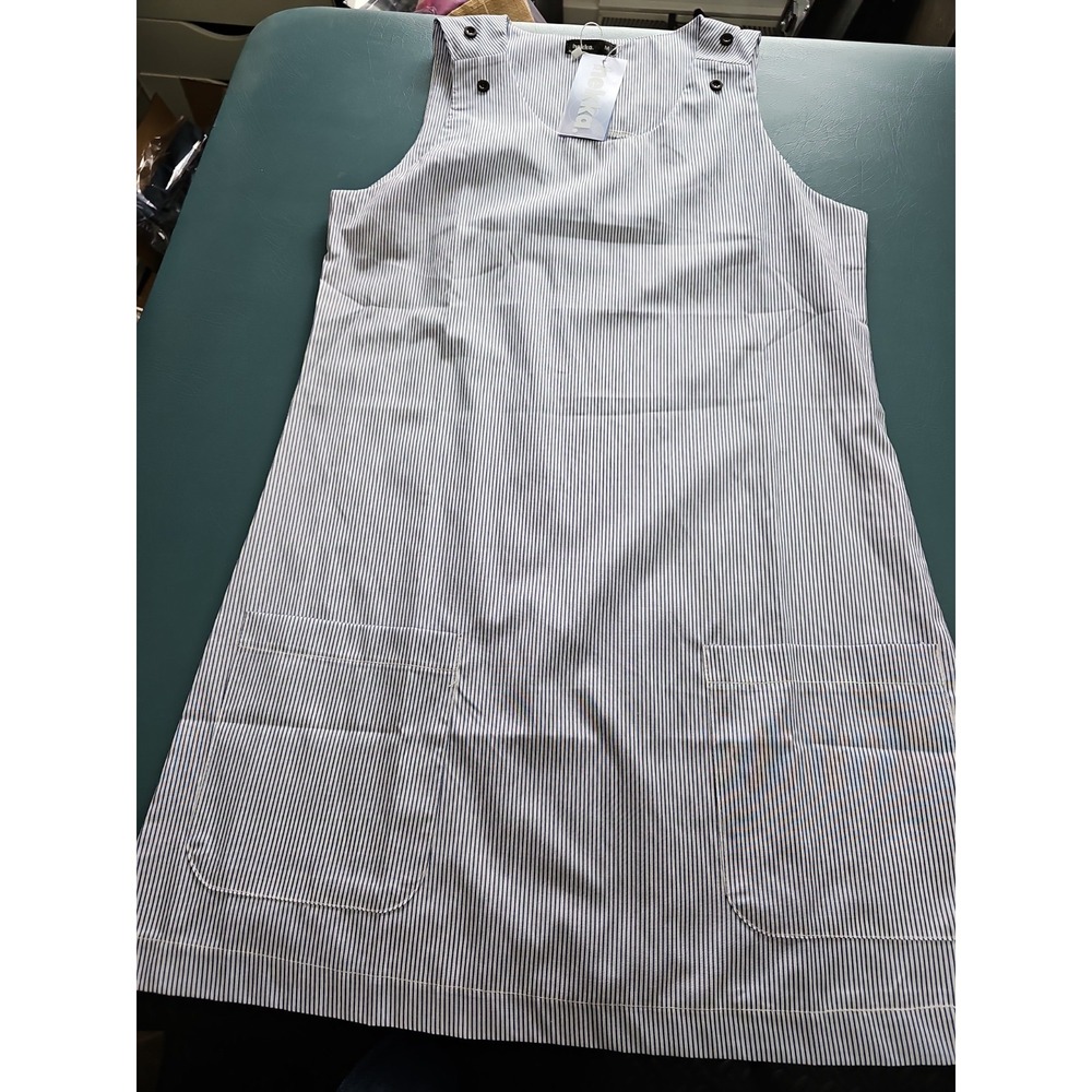 Hekka Blue White Pinstripe Tank Smock Dress Knee Length Sleeveless Medium NWT